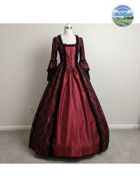 Medieval Queen Costume Victorian Dress Lace Satin Masquerade Ball Gown